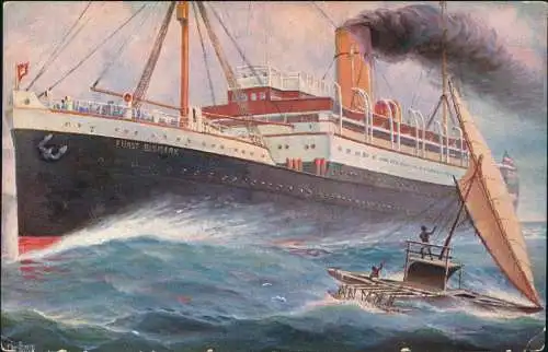 Ansichtskarte  Schiffe Dampfer Steamer Schnelldampfe Fürst Bismarck 1918