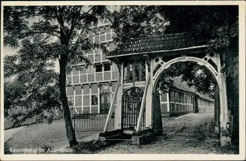 Ansichtskarte Bauernhaus im Altenlande 1940 gel Landpoststempel Hamburg Francop