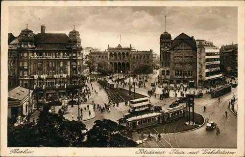 Ansichtskarte Tiergarten-Berlin Potsdamer Platz mit Verkehrsturm 1934