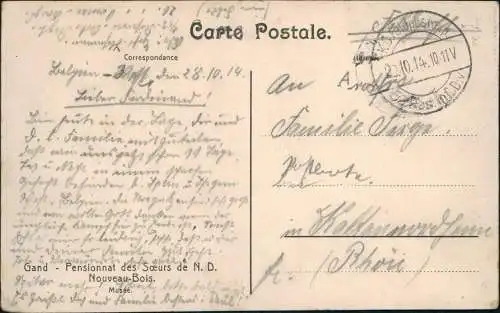 Postkaart Gent Ghent (Gand) Pensionnat des Sœurs Nouveau Bois 1914  Belgien