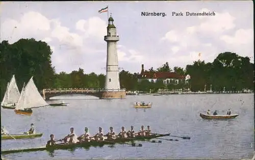 Ansichtskarte Nürnberg Dutzendteich, Turm Ruderer 1917  gel. Feldpost Eppingen