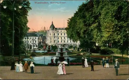 Ansichtskarte Wiesbaden Bowling Green. 1914  gel. Feldpost