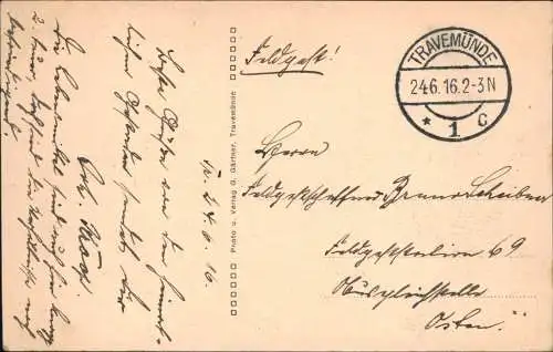 Ansichtskarte Travemünde-Lübeck Brodtener Ufer 1916  gel. Feldpost