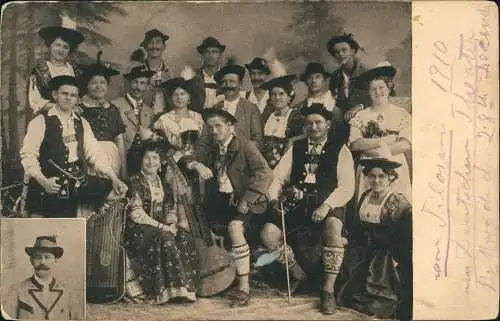 Ansichtskarte .Bayern Bayerische - Trachten Musikgruppe 2 Bild Bayern 1911