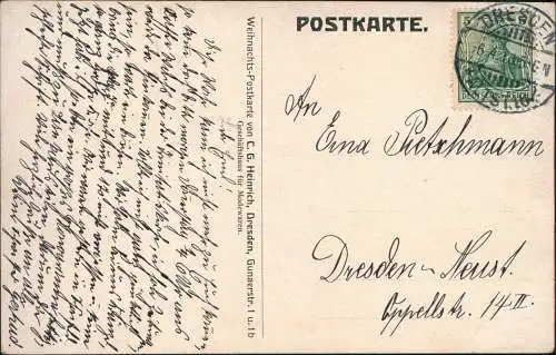 Werbekarte Verlag Heinrich Dresden Weihnachten - Christmas Pferdekutsche 1911