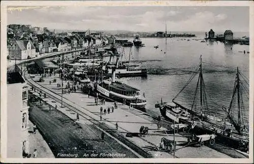 Ansichtskarte Flensburg Dampfer  Fördebrücke 1940  Feldpost Blindstempel WK2