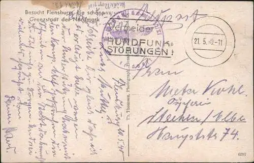 Ansichtskarte Flensburg Dampfer  Fördebrücke 1940  Feldpost Blindstempel WK2