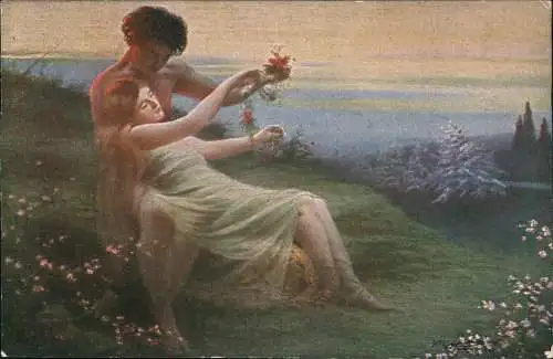 Künstlerkarte: Gemälde Frühling. L. Ismailowitsch. Liebe Erotik 1913