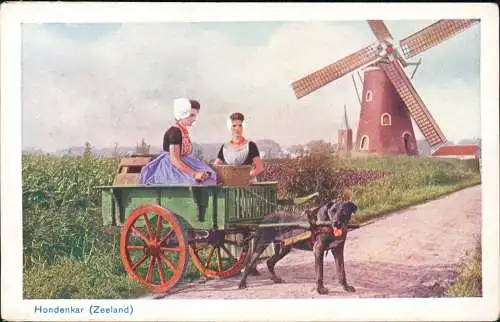 .Niederlande Holland Dutch Hondenkar Zeeland Frau im Hundekarren Windmühle 1922