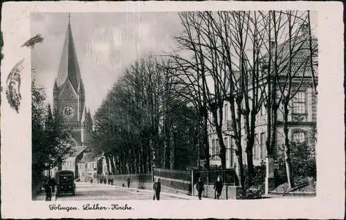 Ansichtskarte Solingen Luther-Kirche - Straßenpartie 1940