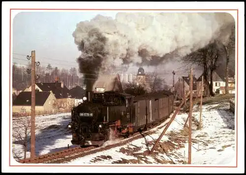 Schmalspurbahn Cranzahl-Oberwiesenthal Lok 99 1775 bei Ausfahrt Cranzahl  1984