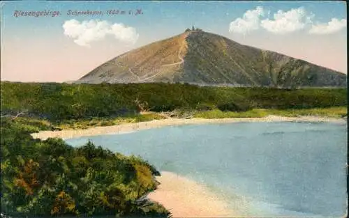 Krummhübel Karpacz Blick vom See auf Schneekoppe  1912  Riesengebirge Schlesien