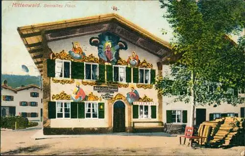 Ansichtskarte Mittenwald Bemaltes Haus. 1912  Bayern