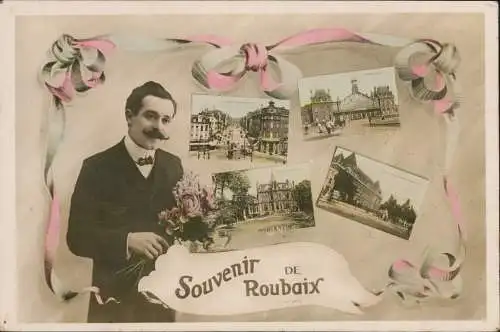 CPA Roubaix Mann mit Rosen Fotokunst Stadtansichten 1915  France