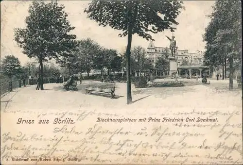 Görlitz Zgorzelec Blockhausplateau mit Prinz Friedrich Carl Denkmal. 1902