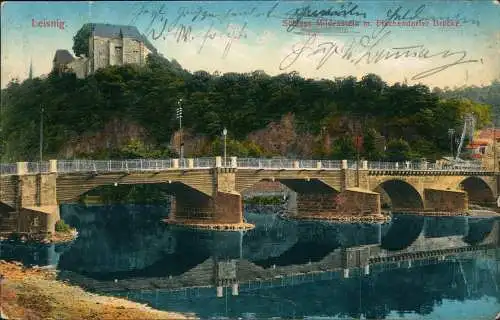 Ansichtskarte Leisnig Schloss Mildenstein mit Fischendorfer Brücke 1912