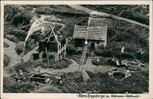 Ansichtskarte Oederan Miniaturpark Klein-Erzgebirge Feuerwehr 1936