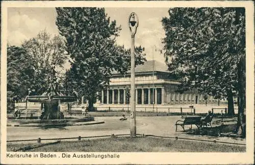 Ansichtskarte Karlsruhe Die Ausstellungshalle 1940  gel. Feldpoststempel