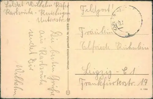 Ansichtskarte Karlsruhe Die Ausstellungshalle 1940  gel. Feldpoststempel