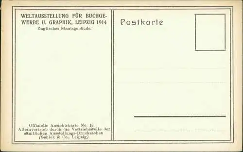 Ansichtskarte Leipzig Ausstellung Werbung u. Graphik engl. Staatsgebäude 1914