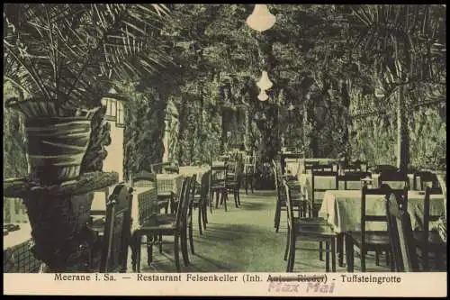 Ansichtskarte Meerane Restaurant Felsenkeller Tuffsteingrotte 1913