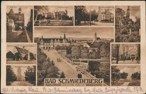 Bad Schmiedeberg Mehrbild AK Straße zum Kurhaus uvm 1922  gel. Bahnpoststempel