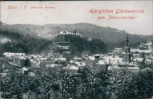 Ansichtskarte Greiz Stadt im Winter . Sylvester Neujahr 1920