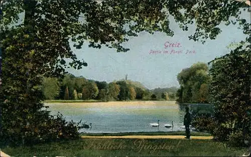 Ansichtskarte Greiz Partie im Fürstl. Park. Fröhliche Pfingsten 1917