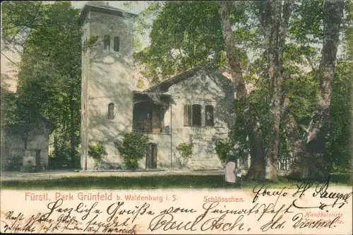 Waldenburg (Sachsen) Park Grünfeld Schlösschen Handkolorirte Künstlerkarte 1900