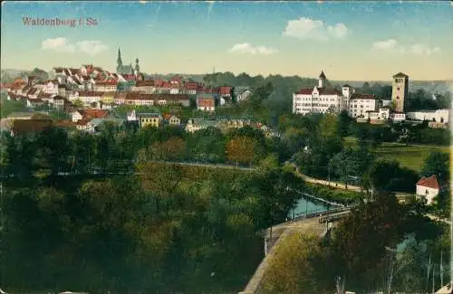 Ansichtskarte Waldenburg (Sachsen) Stadt und Schloß 1916