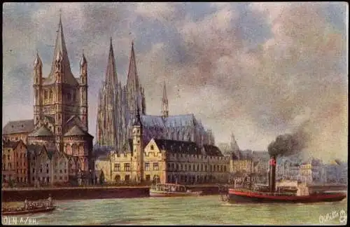 Ansichtskarte Köln Stadtblick Stimmungsbil Künstlerkarte Rhein 1907