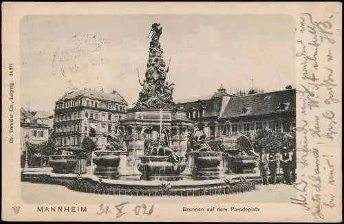 Ansichtskarte Mannheim Brunnen auf dem Paradeplatz 1902