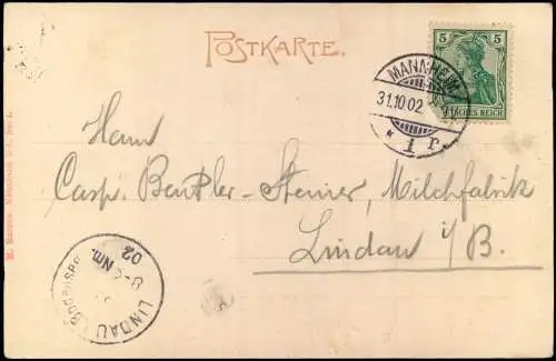 Ansichtskarte Mannheim Brunnen auf dem Paradeplatz 1902