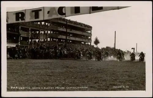 Postcard Pardubitz Pardubice Motorradrennen Tribüne 1939  Mehrfarbiger Stempel