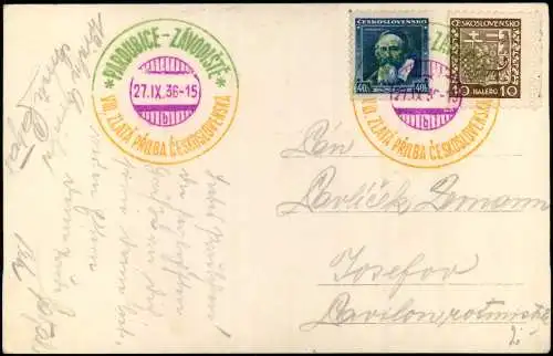 Postcard Pardubitz Pardubice Motorradrennen Tribüne 1939  Mehrfarbiger Stempel