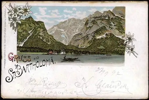 Litho AK St. Bartholomä-Schönau am Königssee St. Bartholomä - Edelweiß 1897