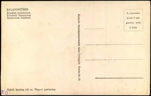 Postcard Balatonfüred Erzsébet szanatorium 1956  Ungarn Magyar