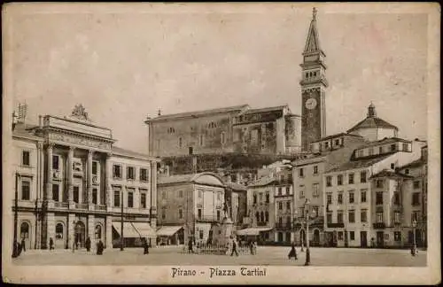 Postcard Piran Pirano Piazza Tartini 1924  Slovenija Slovenien