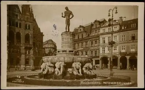 Postcard Reichenberg Liberec Metznerbrunnen Geschäfte Fotokarte 1932