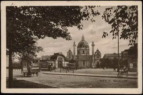 Ansichtskarte Wien Karlskirche, Straße Pferde Straßenbahn 1913