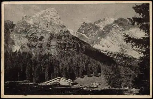 Berchtesgaden Kühroint mit Watzmanngruppe 1923  gel Vorinfla 40M Frankatur