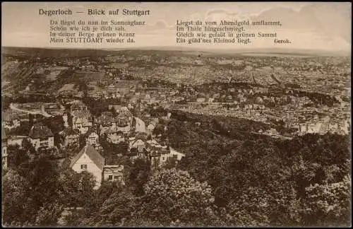 Ansichtskarte Degerloch-Stuttgart Blick auf die Stadt - Gedicht 1912