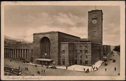 Ansichtskarte Stuttgart Hauptbahnhof - Straßenecke 1926