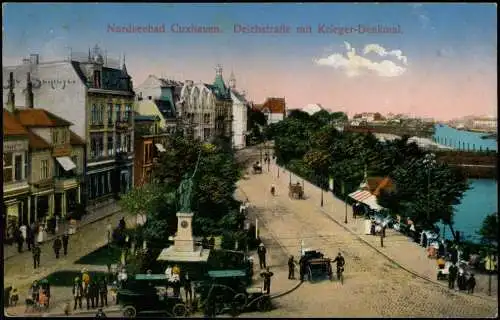 Ansichtskarte Cuxhaven Deichstraße mit Krieger-Denkmal. 1922