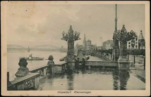 Ansichtskarte Düsseldorf Rheinanlagen bei Regen 1921