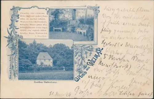 Ansichtskarte Weimar 2 Bild Goethes Gartenhaus 1898  Bahnpoststempel