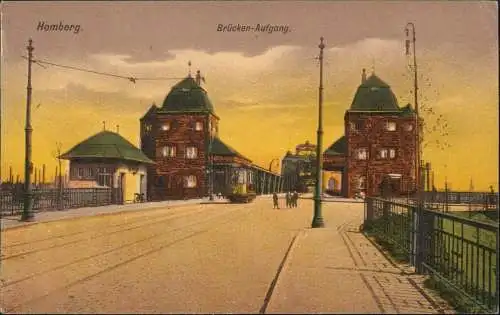 Ansichtskarte Homberg-Duisburg Brücken-Aufgang Straßenbahn 1913