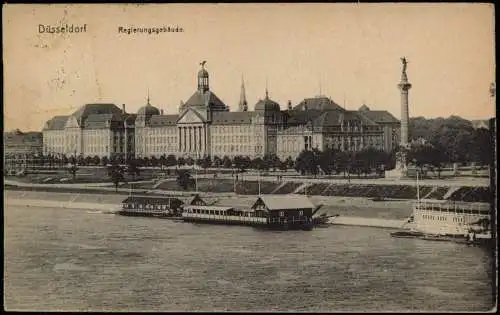 Ansichtskarte Düsseldorf Regierungsgebäude. Flußbadeanstalt 1920