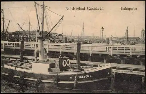 Ansichtskarte Cuxhaven Hafen Mit Dampfer Cux II 1910