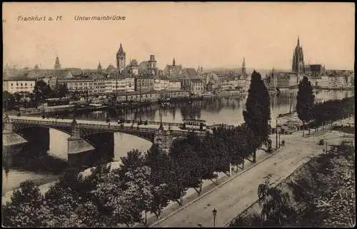 Ansichtskarte Frankfurt am Main Untermainbrücke, Stadt, Straßenbahn 1910